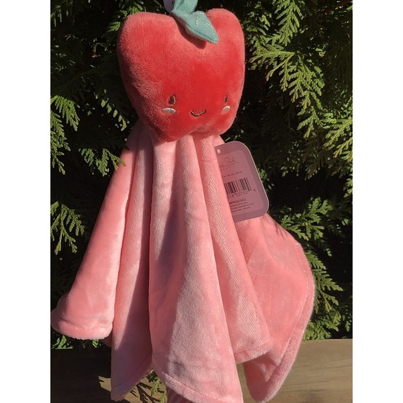 Rene Rofe Baby Apple Security Blanket Pink White Striped Velour Minky Lo… - Picture 2 of 5